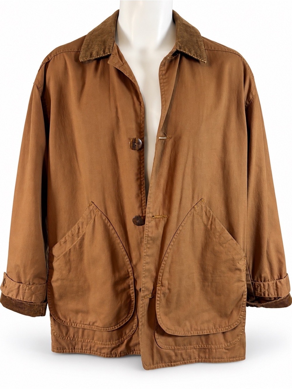 Vintage 90s J.Crew Brown Barn Jacket Corduroy Collar Plaid Lined Chore Workwear